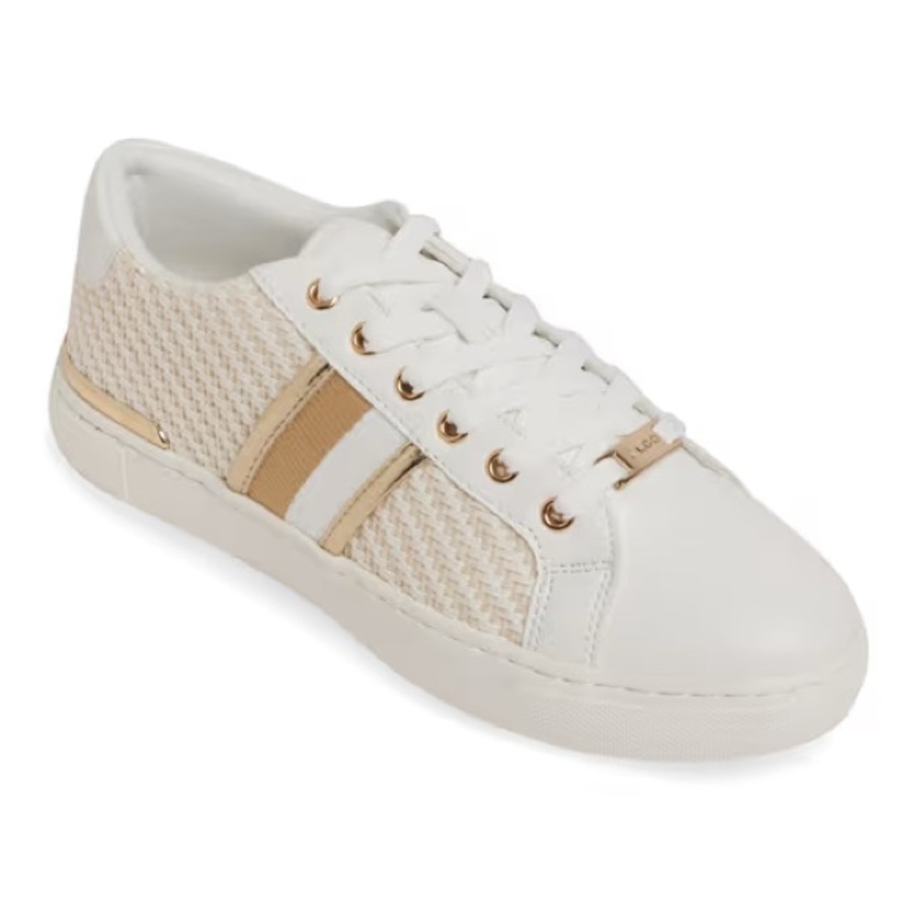 Aldo White and Gold Low-Top Sneakers